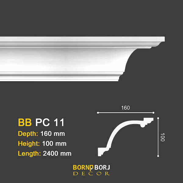 ابزار گلویی مدرن BB-PC 11, Plain Cornice modern, modern cornice desig, ابزار گلویی جدید, عکس ابزار گلویی ساده, ابزار گلویی برشی, تولید کننده ابزار پلی یورتان سقفی